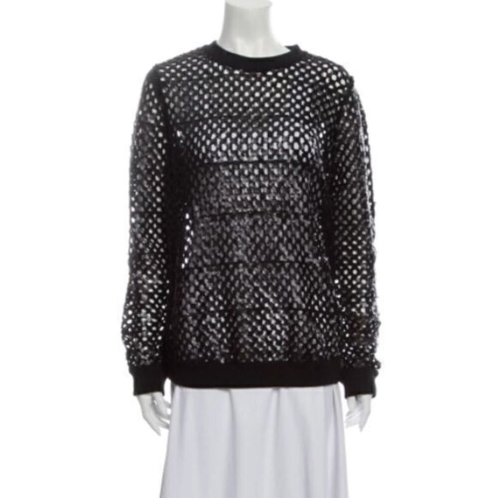 TORY BURCH NWT Black Merino Sequin Wool Crew Neck Sweater SMALL